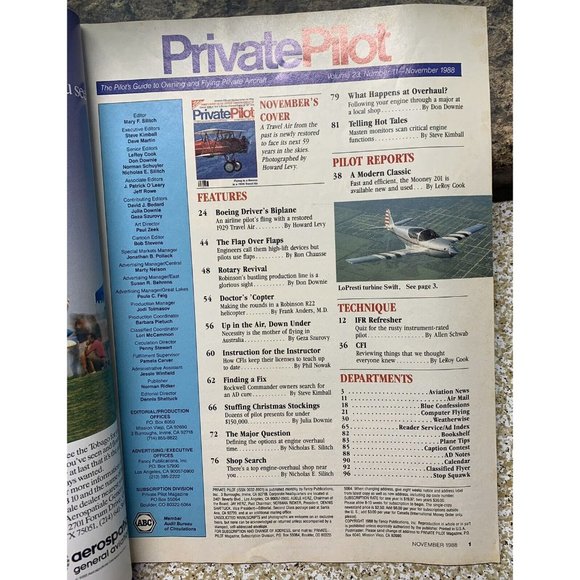 Private Pilot Aviation Magazine November 1988 Flight Aircraft Airplane Robinson - Picture 2 of 8